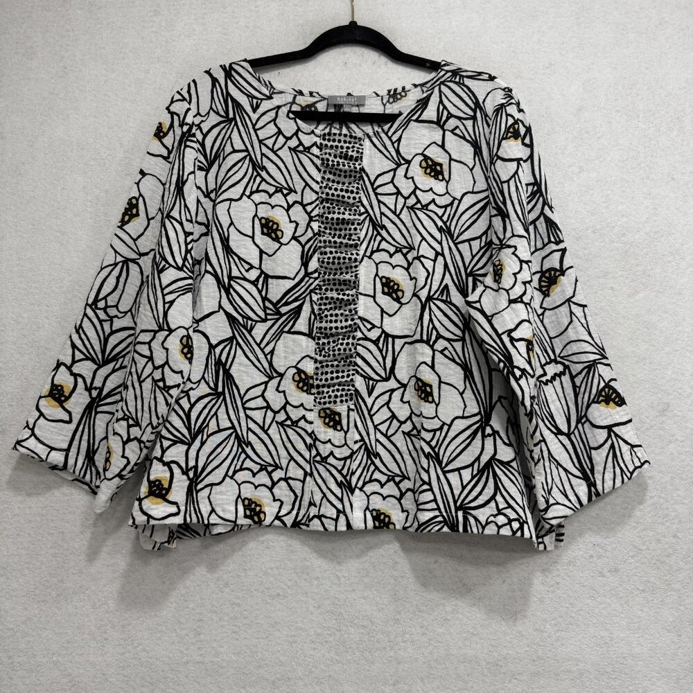 # Habitat White/Black Floral Print Blouse (L)